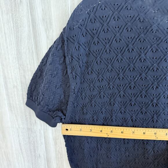 The Tie Bar Polo Shirt Men’s Sz Large Full Placket Pointelle Navy Cotton Preppy - Picture 8 of 9